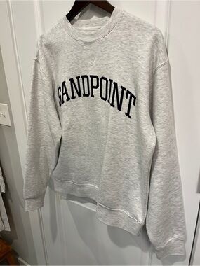 Sandpoint Idaho NEW Sweatshirt Medium Grey w/ Navy Embroidery Embroidered Hoodie